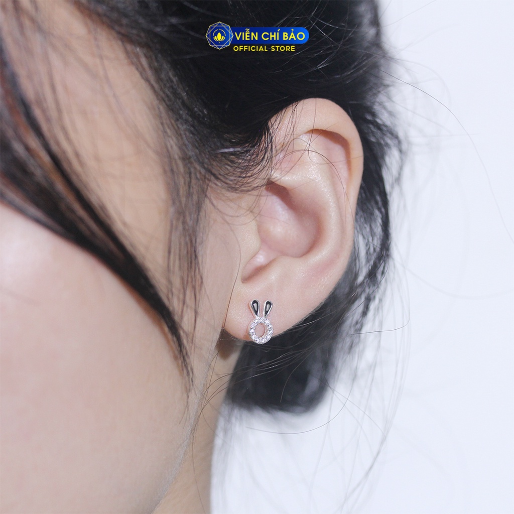 Bông tai bạc nữ thỏ đính đá tai đen chất liệu bạc 925 thời trang phụ kiện trang sức Viễn Chí Bảo E098