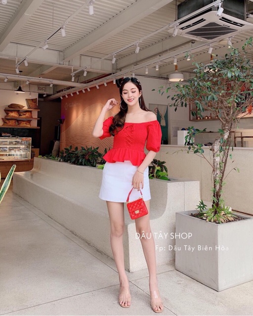 Áo nhún đan dây tay ngắn cực xinh