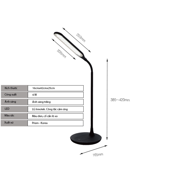 Đèn Bàn Học Chống Cận Led Cảm Ứng 3 Cấp Độ Sáng Cao Cấp chống chói Nhập Khẩu Hàn Quốc PRISM PL-250BK