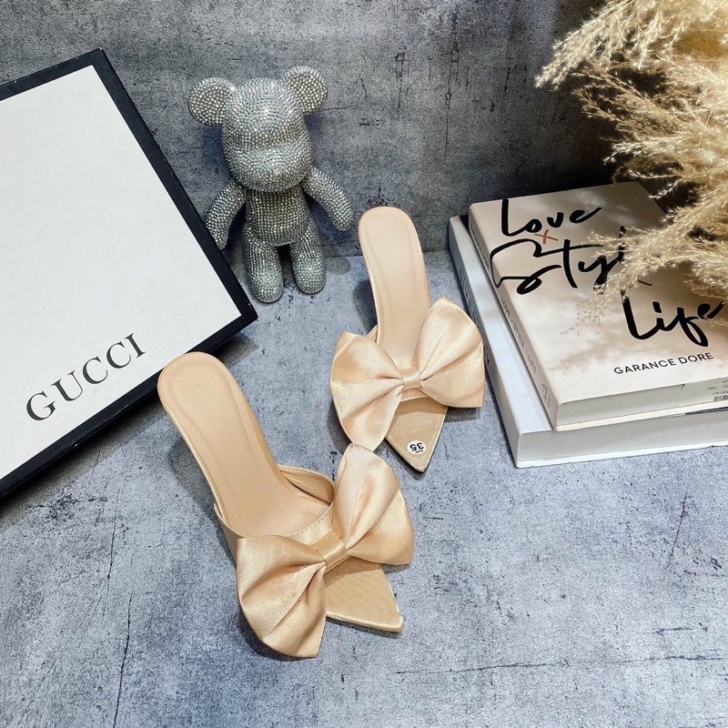 giày guốc nhọn bản nơ 9cm siêu xinh siêu hót