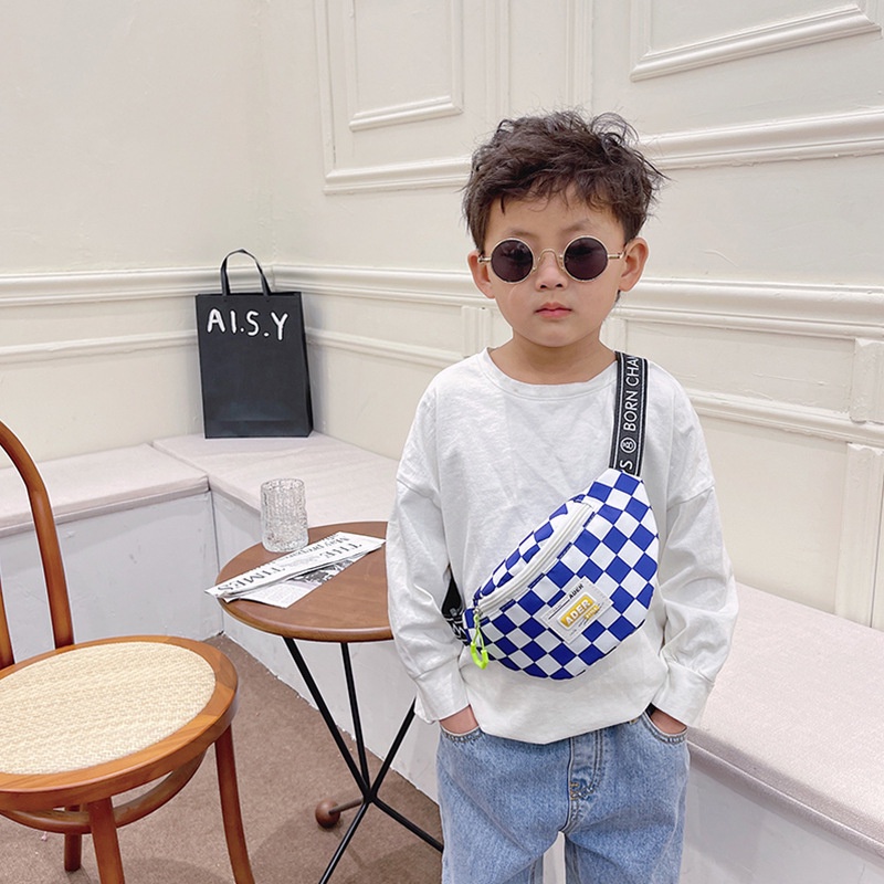 Túi bao tử mini túi đa năng thời trang cho bé họa tiết kẻ ô vuông phong cách Hàn Quốc
