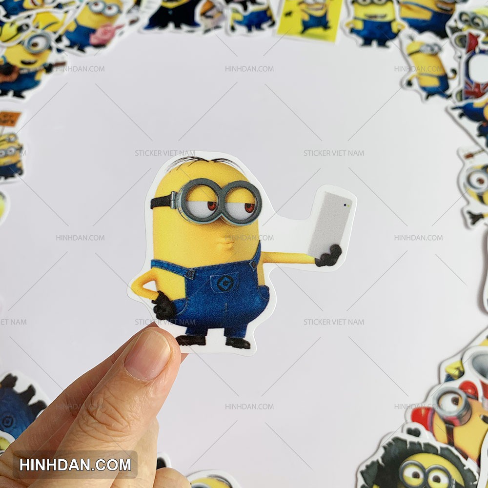 Sticker MINION CHỐNG NƯỚC dễ thương, hình dán decal  trang trí nón bảo hiểm, đàn guitar, laptop, vali, xe