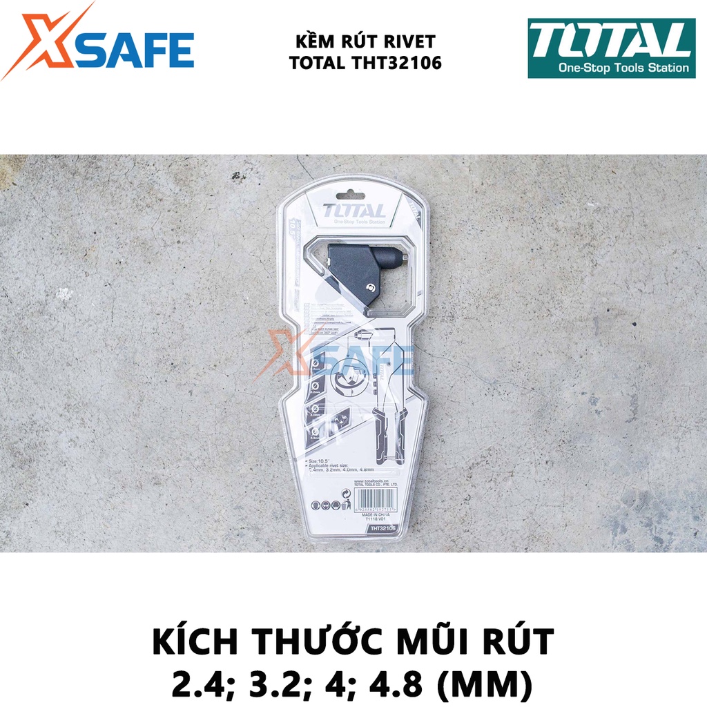 Kìm rút rivet TOTAL THT32106 Kềm rút đinh tán kích thước 10.5 inch, đầu rút xoay được 360 độ, chất liệu thép nhôm