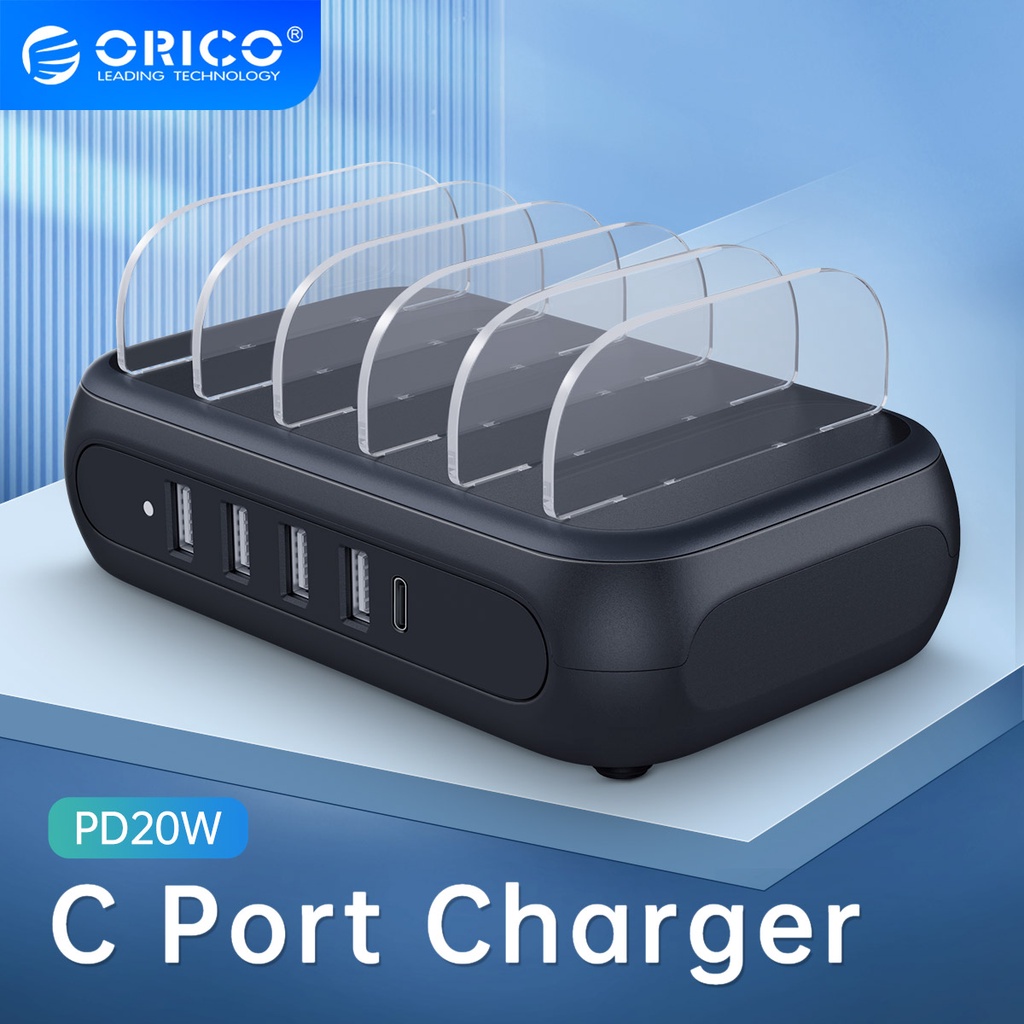 Đế Sạc ORICO 5 Cổng PD20W Type-C USB Cho iPhone Pro Max Samsung Xiaomi Phone iPad