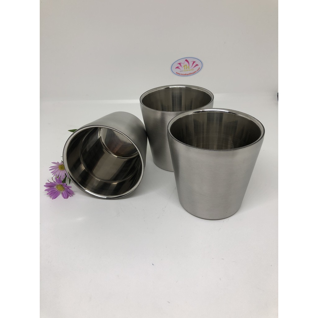 Bộ 3 Ly inox cách nhiệt 304 cao cấp bóng gọn 175ml hoặc 300ml chống nóng tay thích hợp cho người già trẻ em