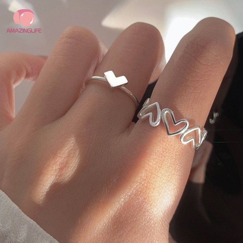 [Amazinglife] Nhẫn Hở Đính Ngọc Lục Bảo Hình Học Thanh Lịch Có Thể Điều Chỉnh Cho Nữ