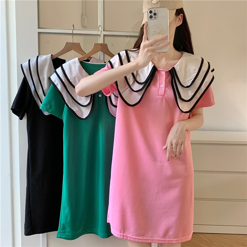 Đầm SUXI tay ngắn cổ búp bê dáng rộng thiết kế đơn giản thời trang mùa hè cho nữ