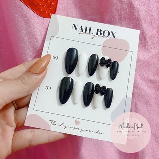 nail box trắng đen mie shine móng up thiết kế phối nơ basic