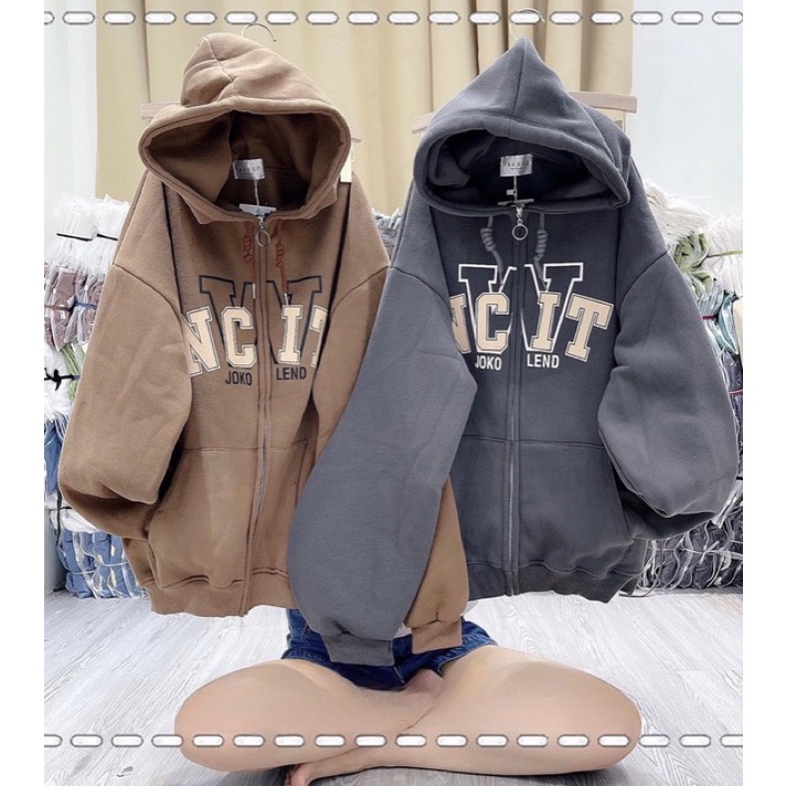 Áo Khoác W Form Rộng Nỉ 2 Lớp Dày Có Mũ Ulzzang Unisex Nam Nữ Hàn Quốc(Hàng Sẵn)