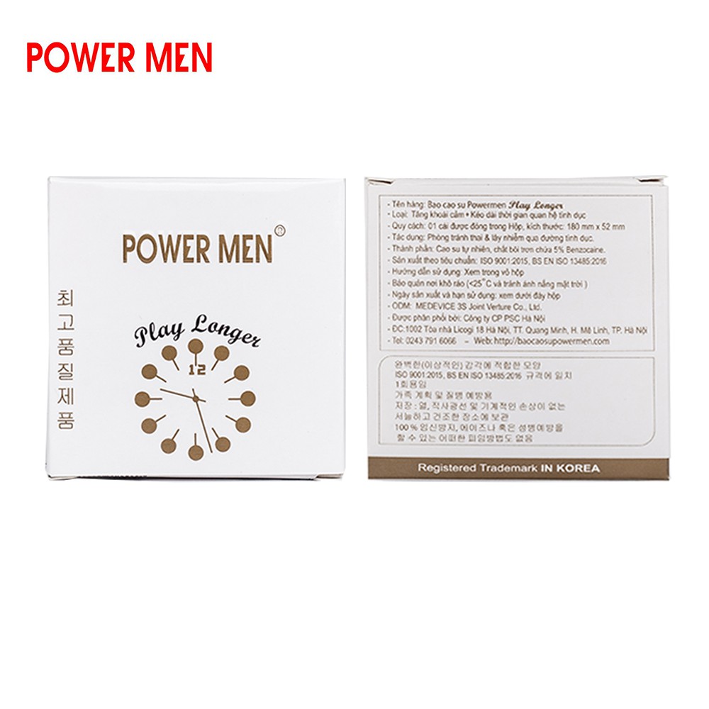 Bao cao su gân gai, kéo dài thời gian Powermen Player Longer Hộp 1 BCS
