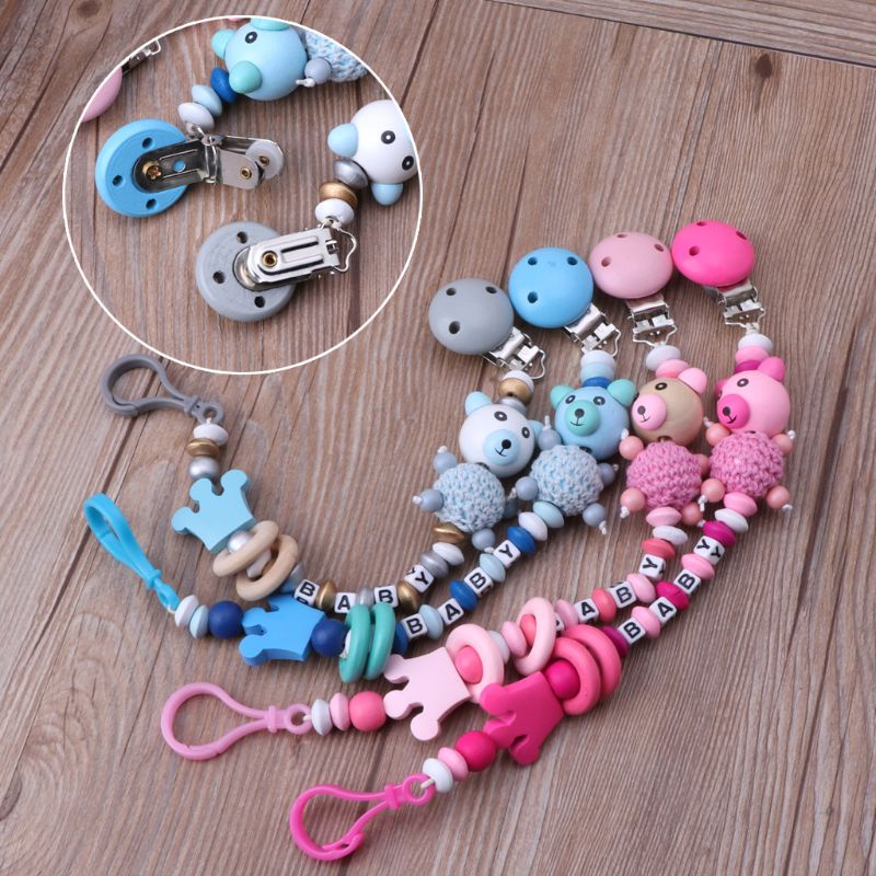 Dây đeo núm ti giả họa tiết gấu hoạt hình dễ thương cho bé