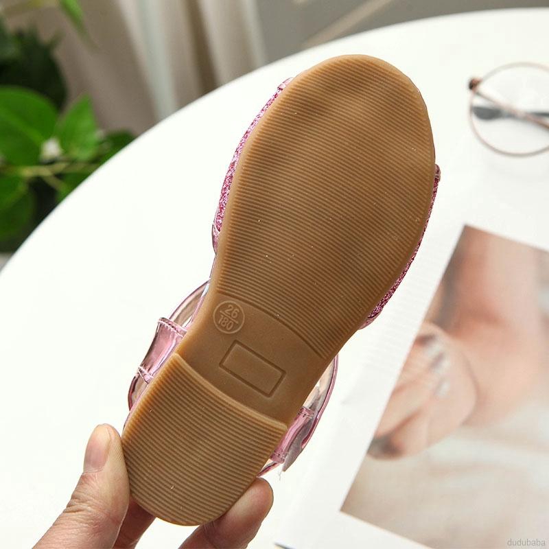Giày Sandal Da Bóng Đế Bằng Cho Bé Gái