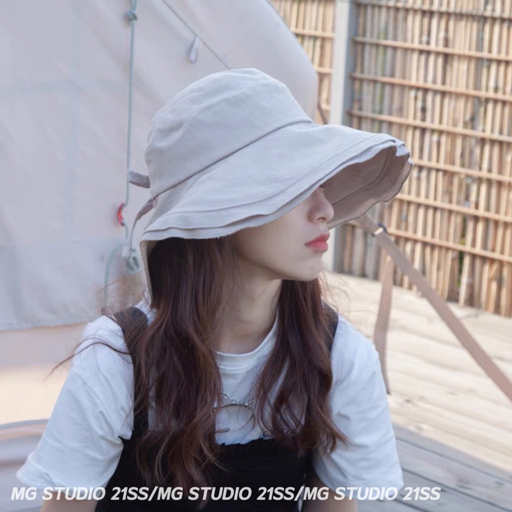 Mũ Bucket MG STUDIO Vải Cotton Vành Rộng Phối Nơ Gồm 3 Màu Sắc