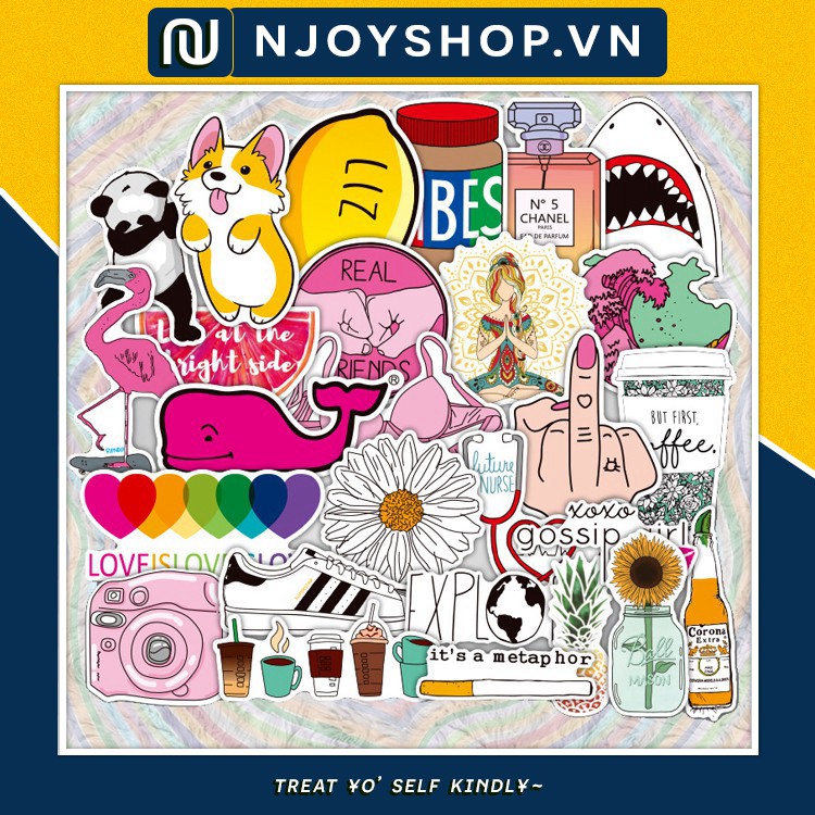SET 50 MIẾNG DÁN STICKER INSTAGRAM STARBUCKS CORGI CHỐNG NƯỚC DÁN NÓN BẢO HIỂM, LAPTOP, VALI, TỦ, BÀN HỌC,XE HONDA, O TO