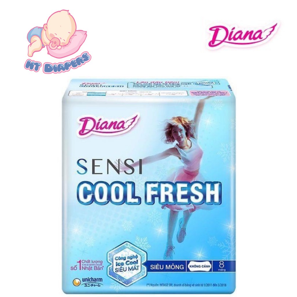 Băng Vệ Sinh Diana Sensi Cool Fresh Siêu Mỏng Không Cánh 23 cm (6 gói)