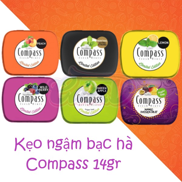 (6 vị) Kẹo ngậm bạc hà Compass 14gr (Sugarless)