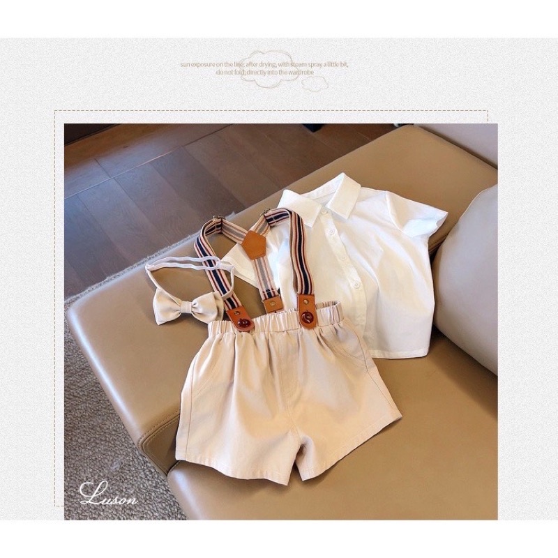 Bộ sơmi đai Y phối cổ nơ bé trai