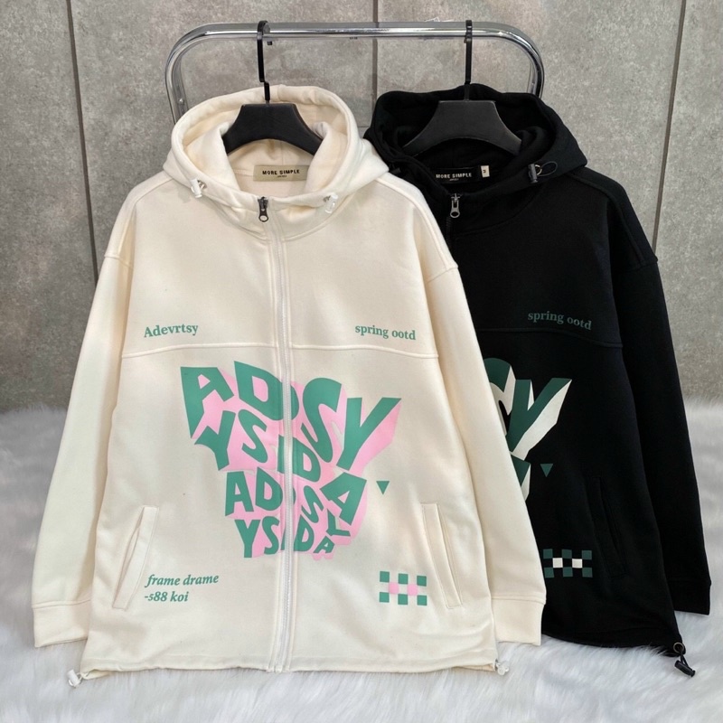 Áo Khoác Hoodie Zip Nỉ Bông ZAZY màu KEM/ĐEN 🏁 Nam nữ unisex/Áo hoodie dây kéo có mũ form rộng Jaystoree 🖤