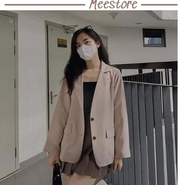 Áo khoác Blazer nữ Mee- Áo Vest chất kaki 2 lớp- Dáng rộng khoát ngoài phong cách Hàn Quốc