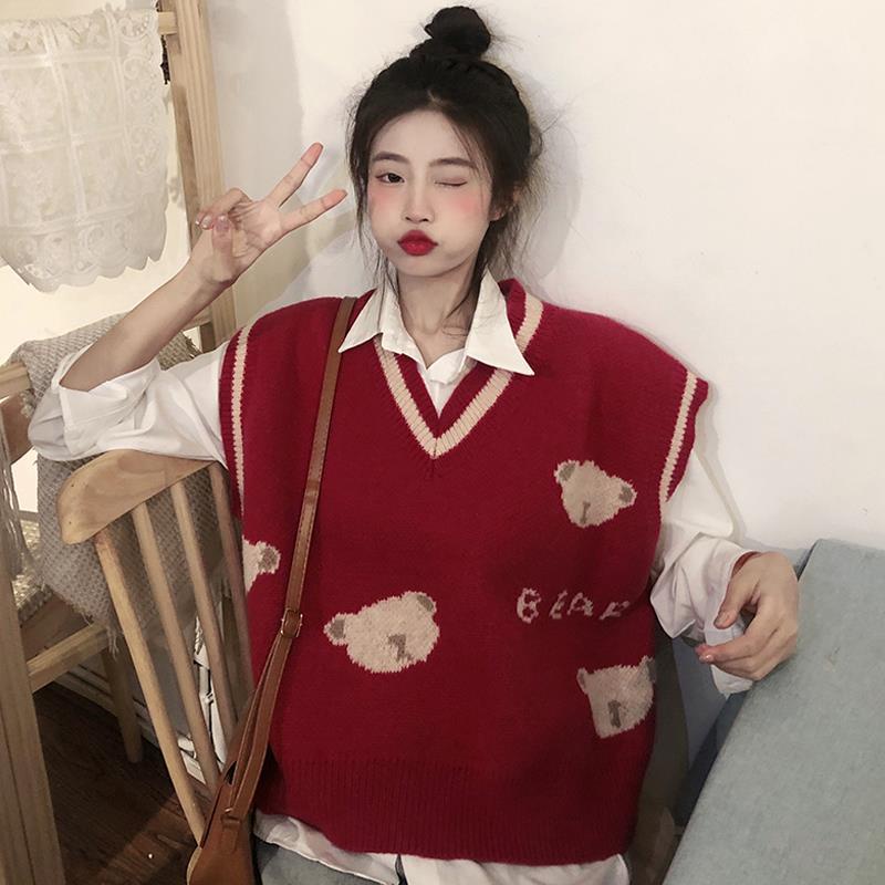 Set Áo Sơ Mi / Áo Khoác Len Không Tay Dáng Rộng Phong Cách Retro 2022