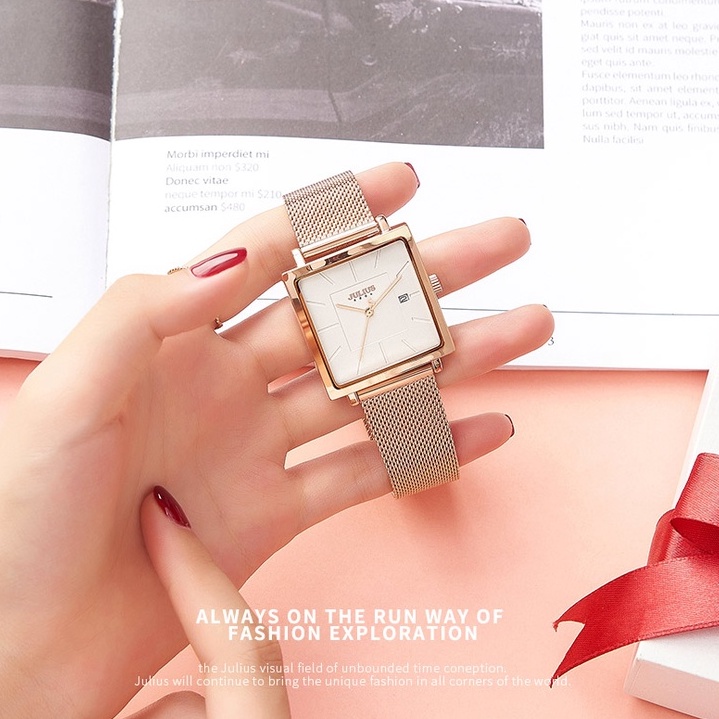 Julius Đồng Hồ Quartz Mặt Vuông Chất Liệu Thép Không Gỉ Chống Thấm Nước Thời Trang unisex ja-1207