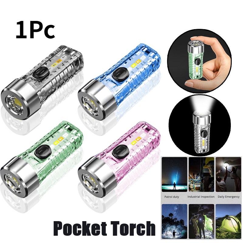 Móc Khóa Đèn LED Mini Sạc USB Chống Thấm Nước Màu Dạ Quang Tiện Dụng