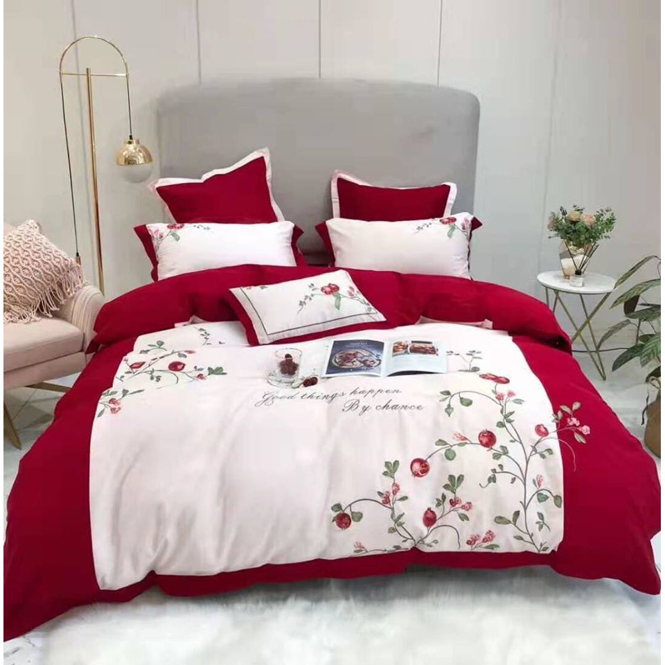 set Lụa đỏ hoa lựu