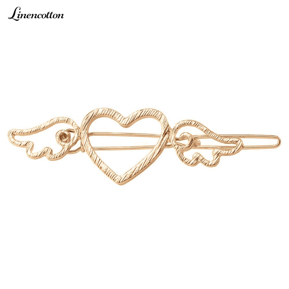 Kẹp tóc hình trái tim và cánh thiên thần bằng kim loại thời trang xinh xắn cho nữ