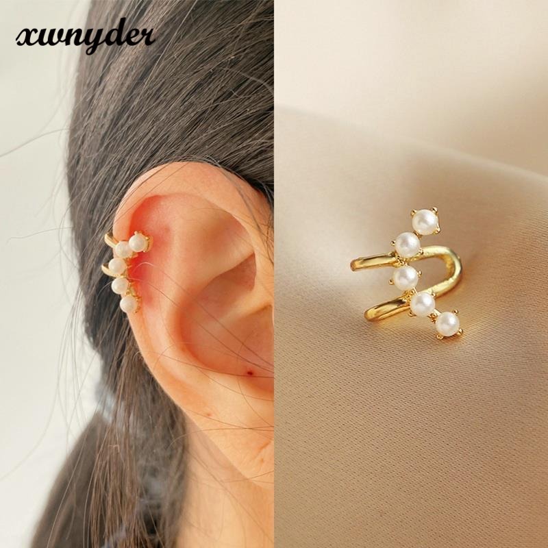 Khuyên Tai Kim Loại Đính Ngọc Trai Đơn Giản Sáng Tạo Thời Trang Cho Nữ