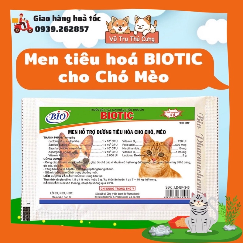 Men tiêu hóa BIOTIC cho chó mèo, gói 5g