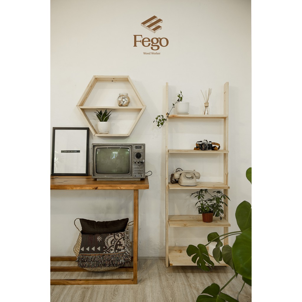 Lục giác gỗ treo tường trang trí Lục giá Decor gỗ thông Fego