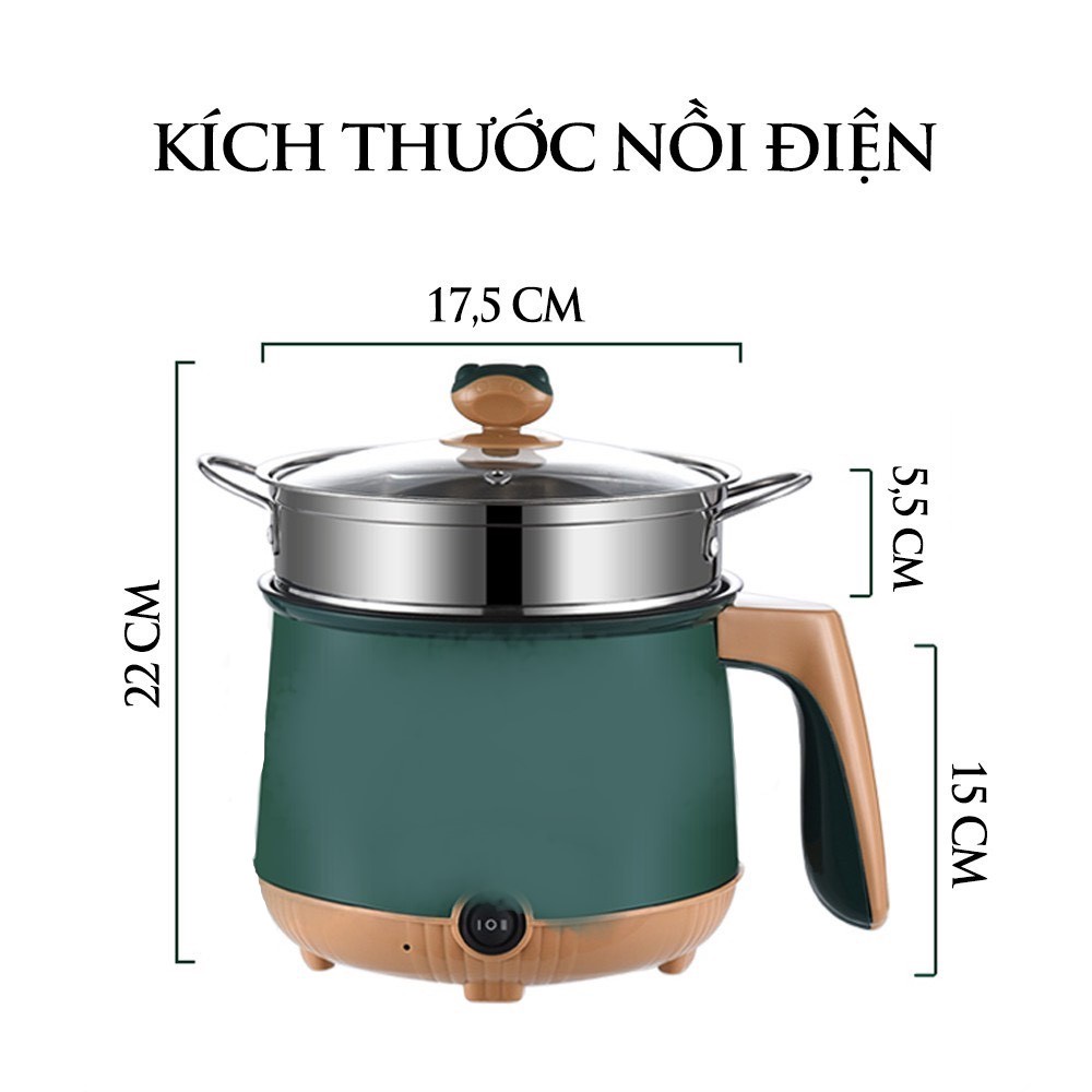 Nồi Điện 2 Tầng 18cm, Nồi Xửng Hấp Inox, Nồi Nấu Mì, Chiên Tặng xửng hấp inox (18cm + xửng inox)