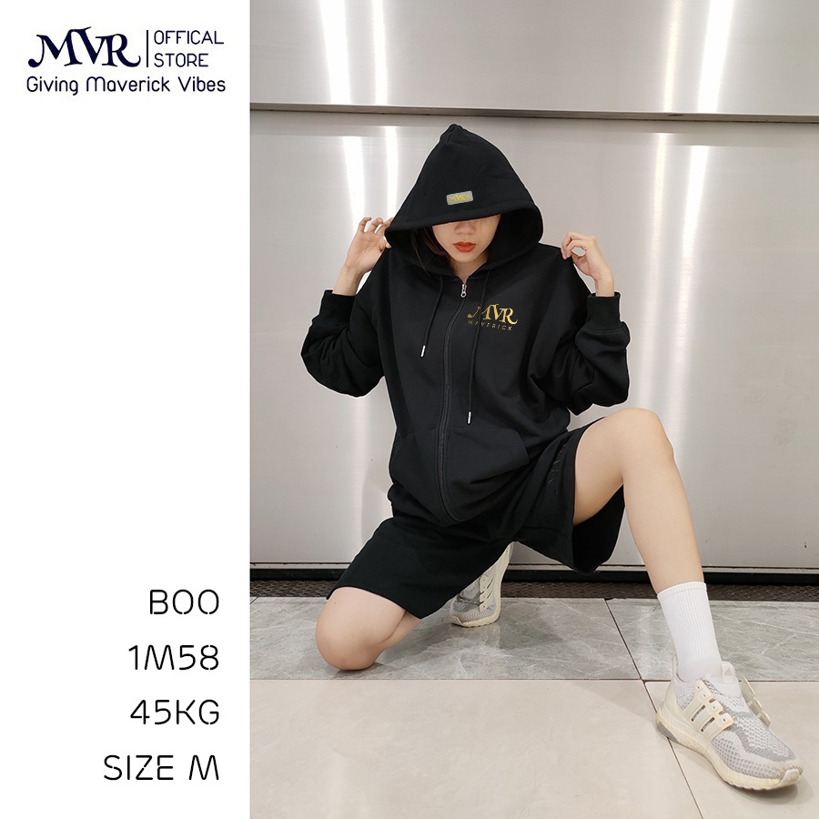 Áo khoác Unisex nỉ hoodie nam nữ dây kéo zip chống nắng logo MVR nhũ vàng Localbrand Phong Cách Ulzzang - MVR25022111