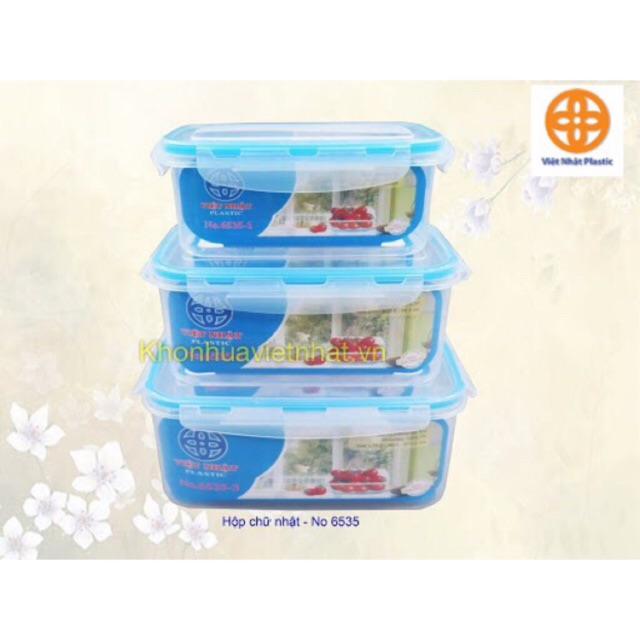 Bộ 3 Hộp Thực Phẩm, Hộp Nhựa Chữ Nhật Bảo Quản Đồ Tươi Việt Nhật - Để Tủ Lạnh Giữ Nhiệt Tiện Lợi