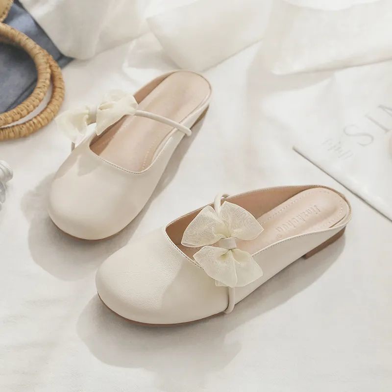 Dép Bít Mũi Đế Bằng Đính Nơ Thời Trang Mùa Hè Size 35-40M