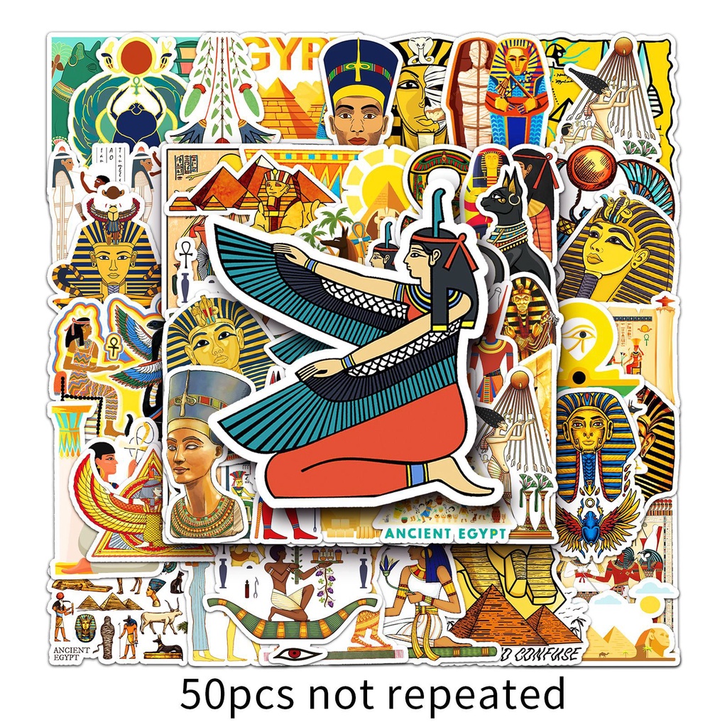 Bộ 50 Sticker Kim Tự Tháp Ai Cập Pharaoh Hoạt Hình Trang Trí Ván Trượt / Laptop / Xe Hơi /