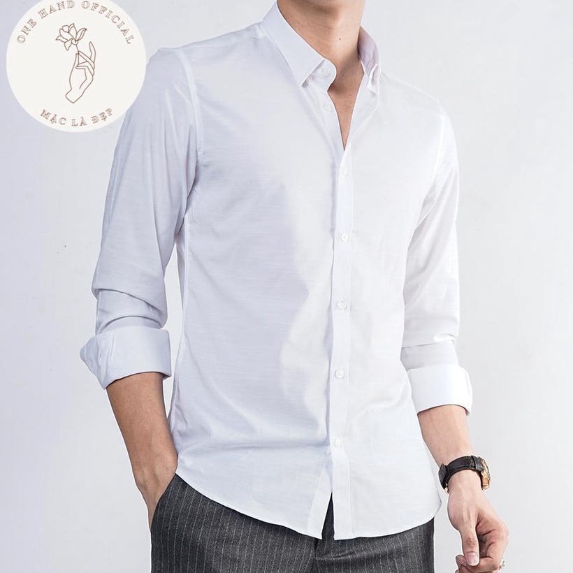 Áo sơ mi nam dài tay cổ bẻ dáng ôm Hàn Quốc chất vải lụa trơn giãn cao cấp chống xù thời trang FASHIONMEN STORE | BigBuy360 - bigbuy360.vn