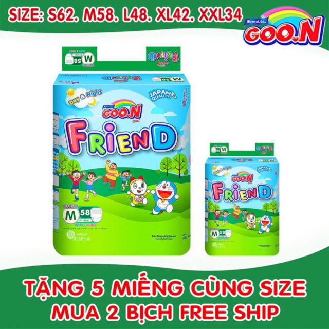 Tã quần goon Friend S62/M58/L48/XL42/XXL34 tặng kèm gói mini