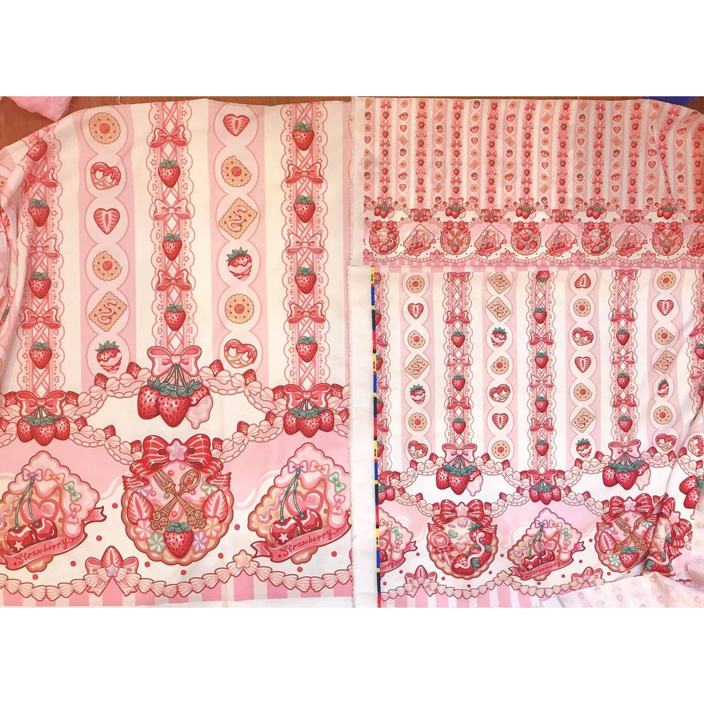 Vải may váy Lolita, váy cho doll, họa tiết candy -dâu tây -cherry ngọt ngào bán theo khoang