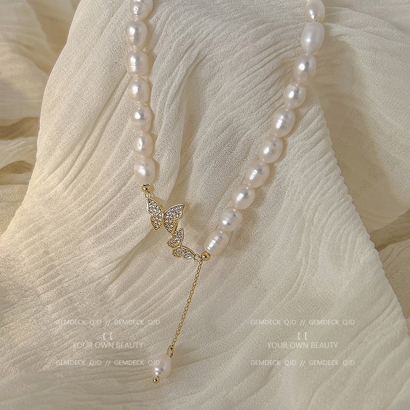 IF ME Vòng cổ Mặt Hình Bướm Đính Ngọc Trai Thời Trang Cho Nữ