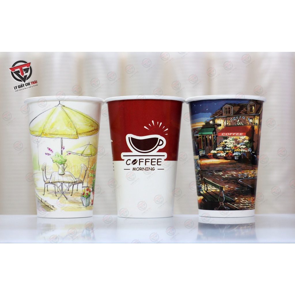 SET 50c Ly Giấy, Cốc Giấy 16oz - 450ml, Ly Trắng & Ly in sẵn cafe, trà sữa, thức uống…