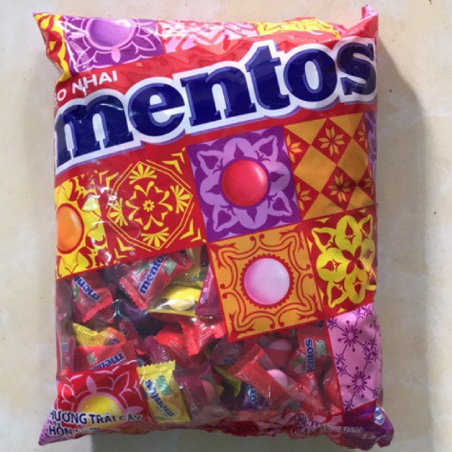 [Bịch Lớn 1Kg] Kẹo Nhai Mentos Hương Trái Cây - Dâu, Cam, Chanh, Nho, Cherry (Gói 1kg - 371 Viên)