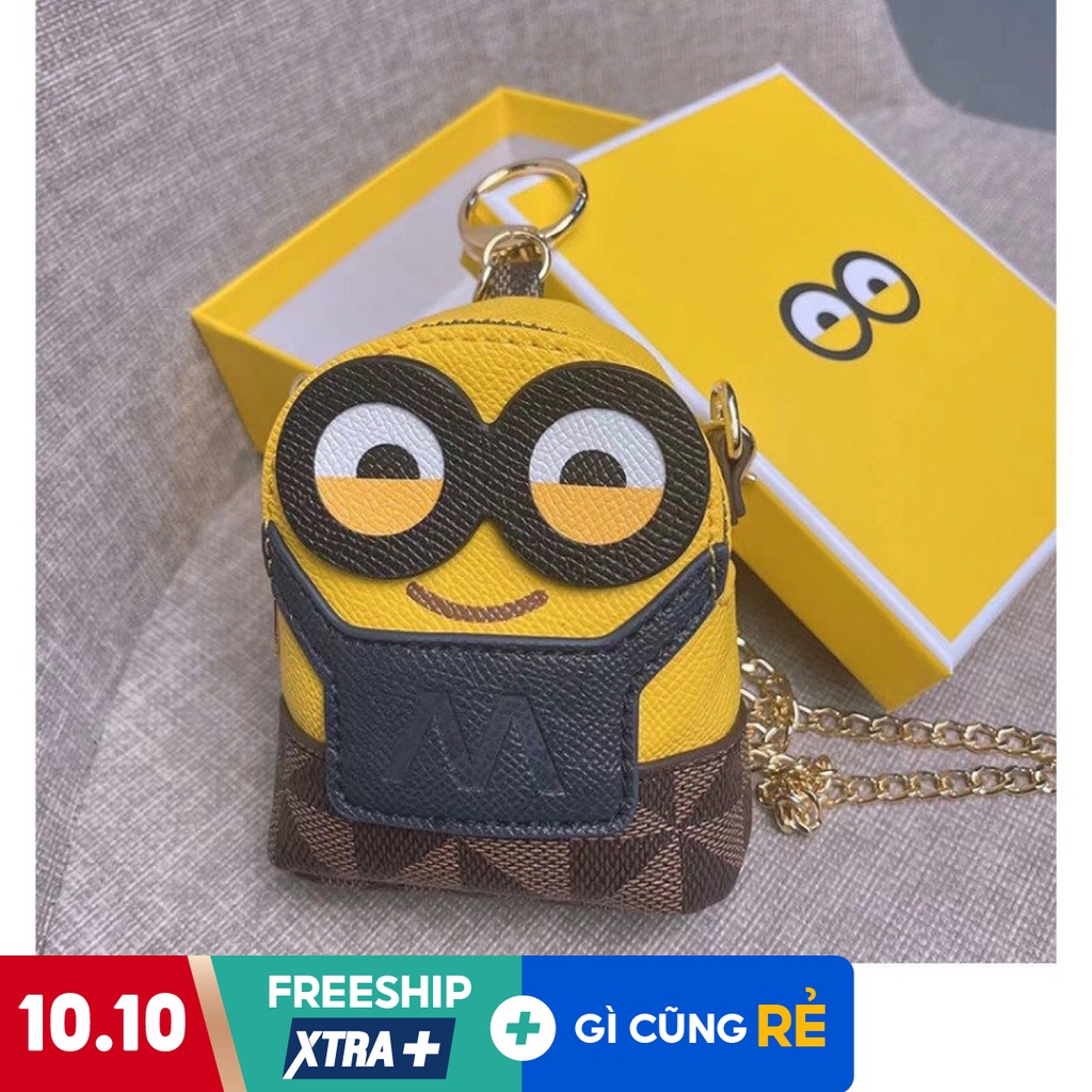 Ví mini đựng son môi chìa khóa bằng da chống thấm nước hình Minions phong cách đáng yêu