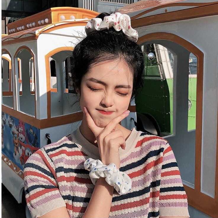 Dây Buộc Tóc Vải Cotton In Họa Tiết Hoa Phong Cách Hàn Quốc Thời Trang Cho Nữ