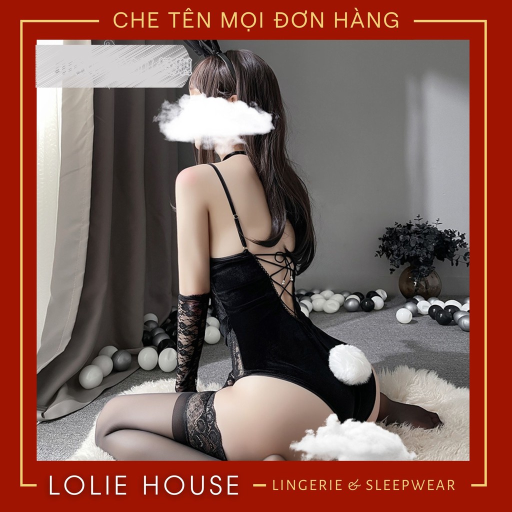 Bodysuit cosplay thỏ hầu gái playboy sexy bằng nhung có bờm tai thỏ bunny LOLIE HOUSE - CP13