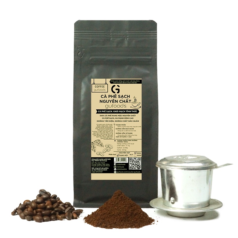 Cà phê sạch nguyên chất GUfoods - 100% Robusta Đăk Lăk rang mộc - GU mạnh đỉnh cao. Khơi mạch tỉnh thức