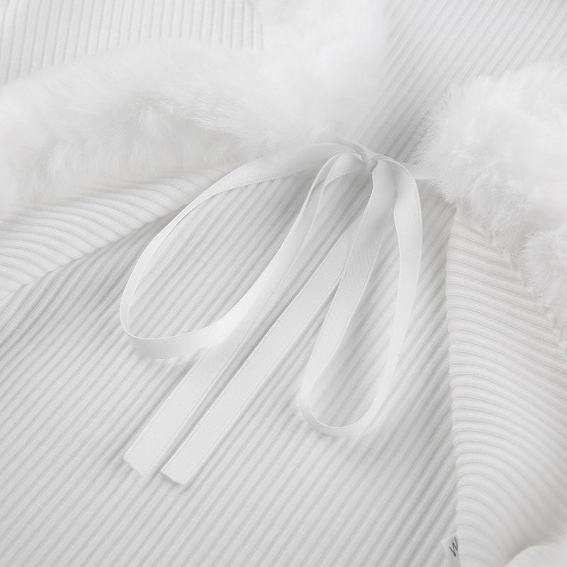 Áo khoác croptop vải thun gân viền lông hàng taobao