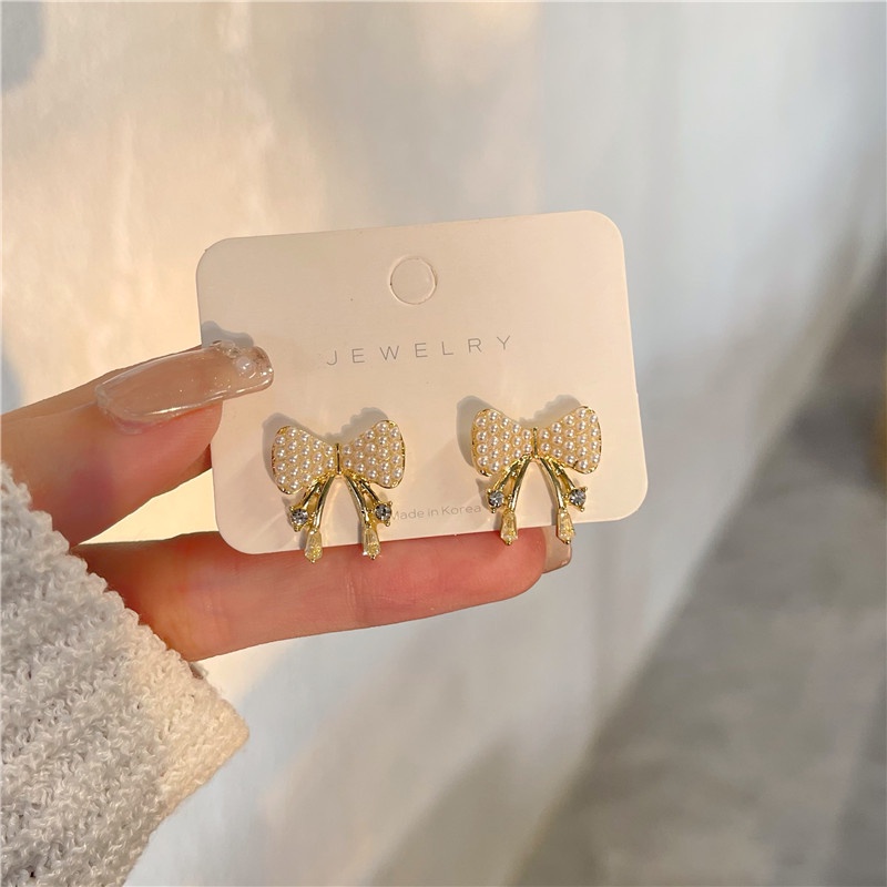 Bông Tai Mạ Bạc 925 Đính Đá Ngọc Trai Nhân Tạo Phong Cách Cổ Điển Thời Trang