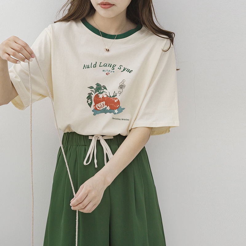 Áo Thun Dáng Rộng Cổ Tròn Ngắn Tay In Hình Phong Cách Cổ Điển Thời Trang Mùa Hè 52618