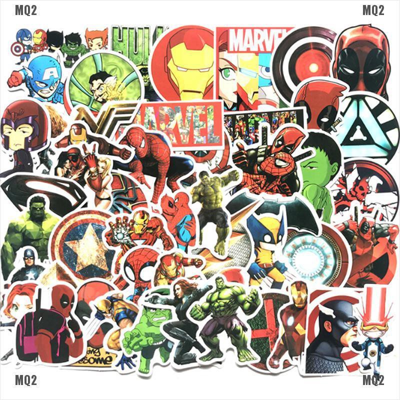 Set 50 sticker dán trang trí thủ công hình nhân vật loạt phim Marvel kiểu hoạt hình